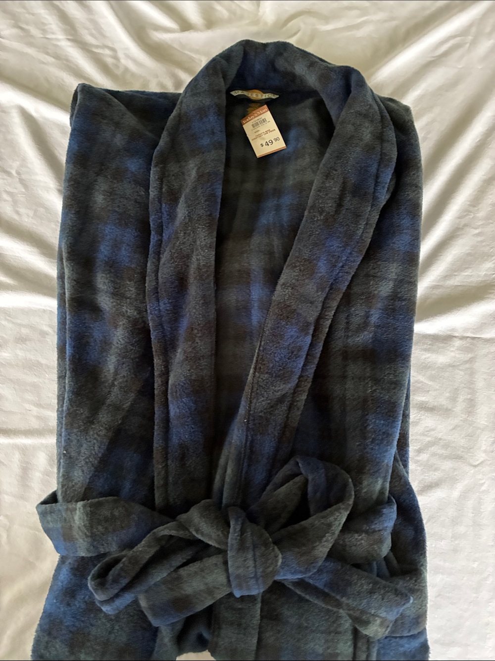 Majestic Navy and Charcoal Plaid Fleece Robe Jacket